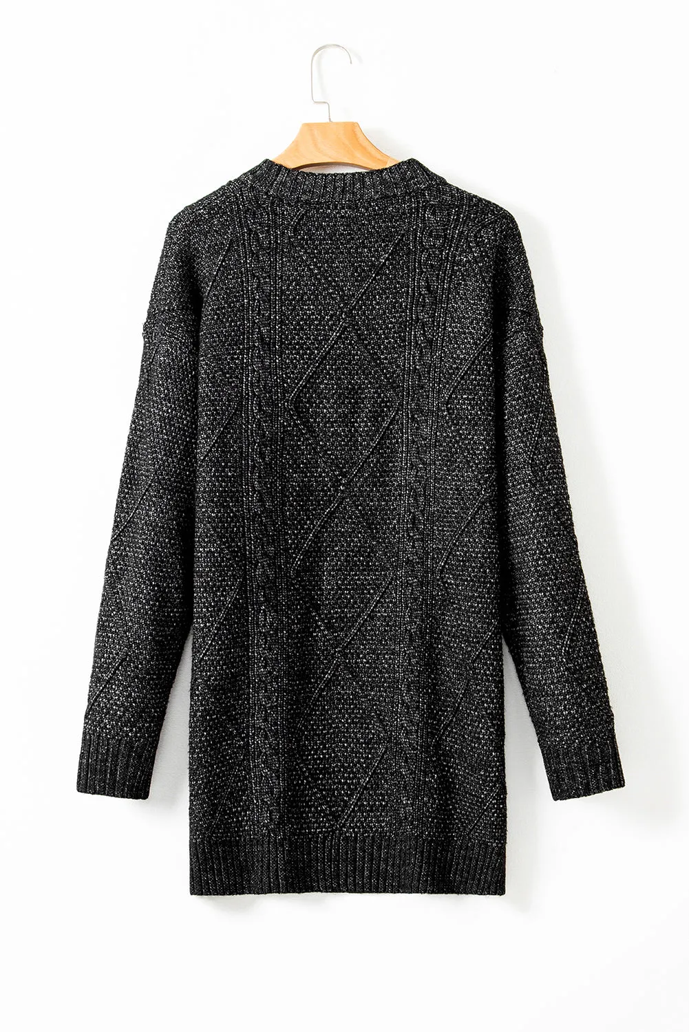 Black Cable Knit Drop Shoulder Loose Fit Sweater Dress