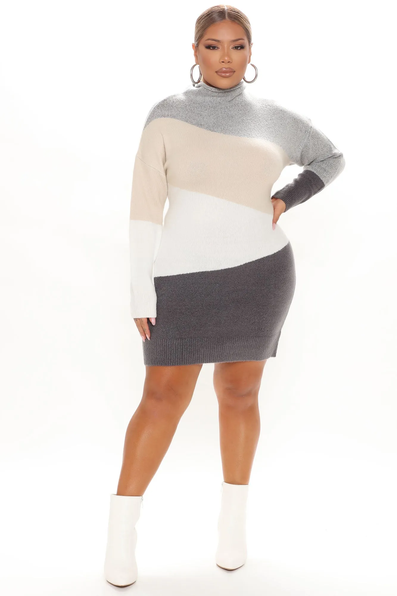 Blocked Ur Number Sweater Mini Dress - Grey/combo