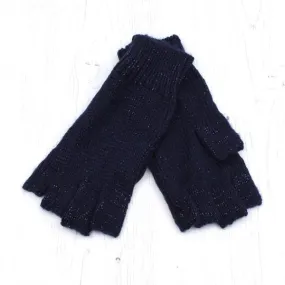 Blue Midnight Fingerless Gloves With Metallic Thread