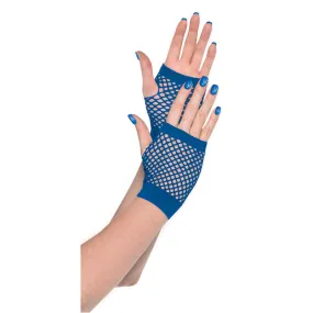 Blue Short Fishnet Gloves