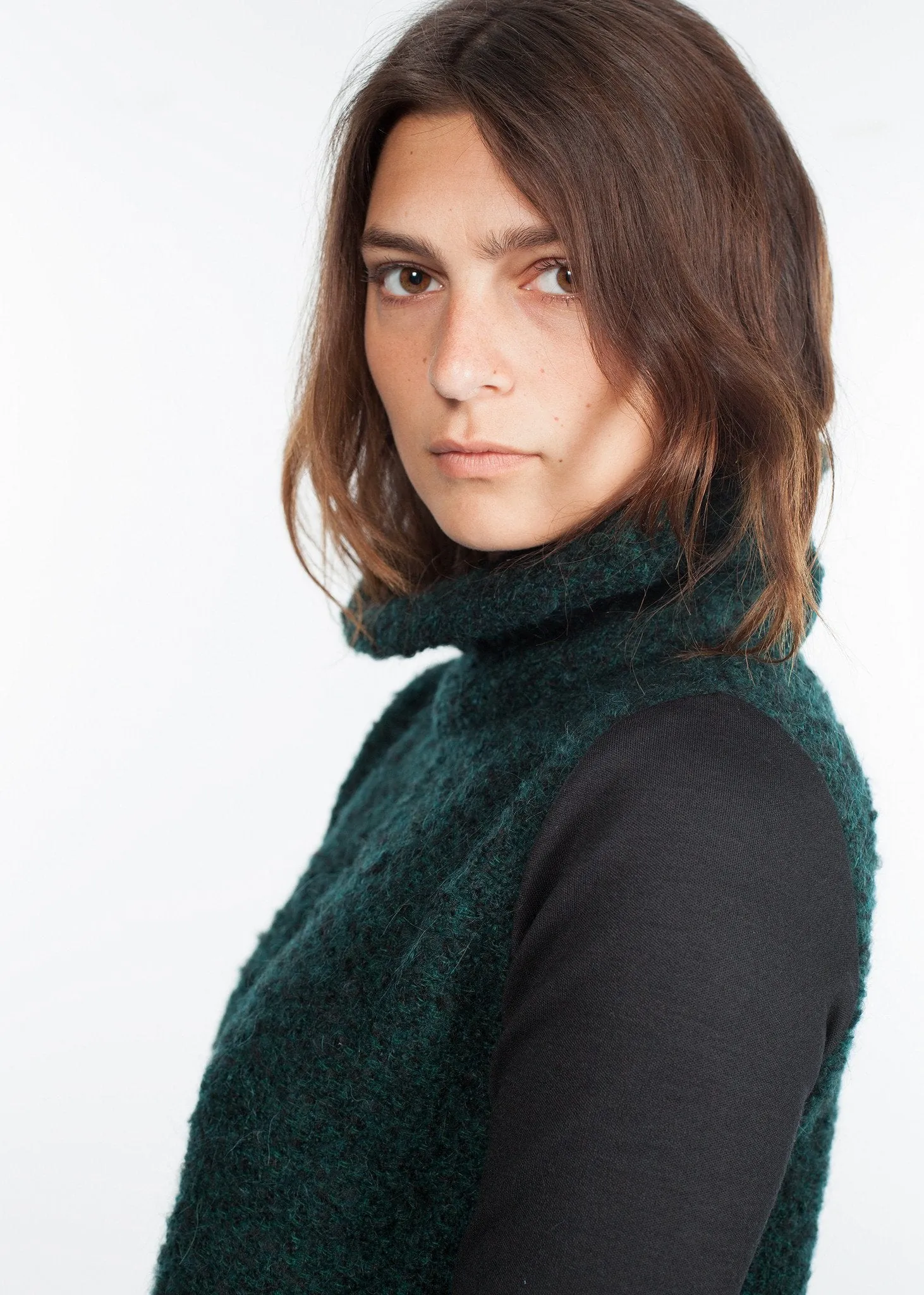 Boucle Turtle Neck in Green/Black