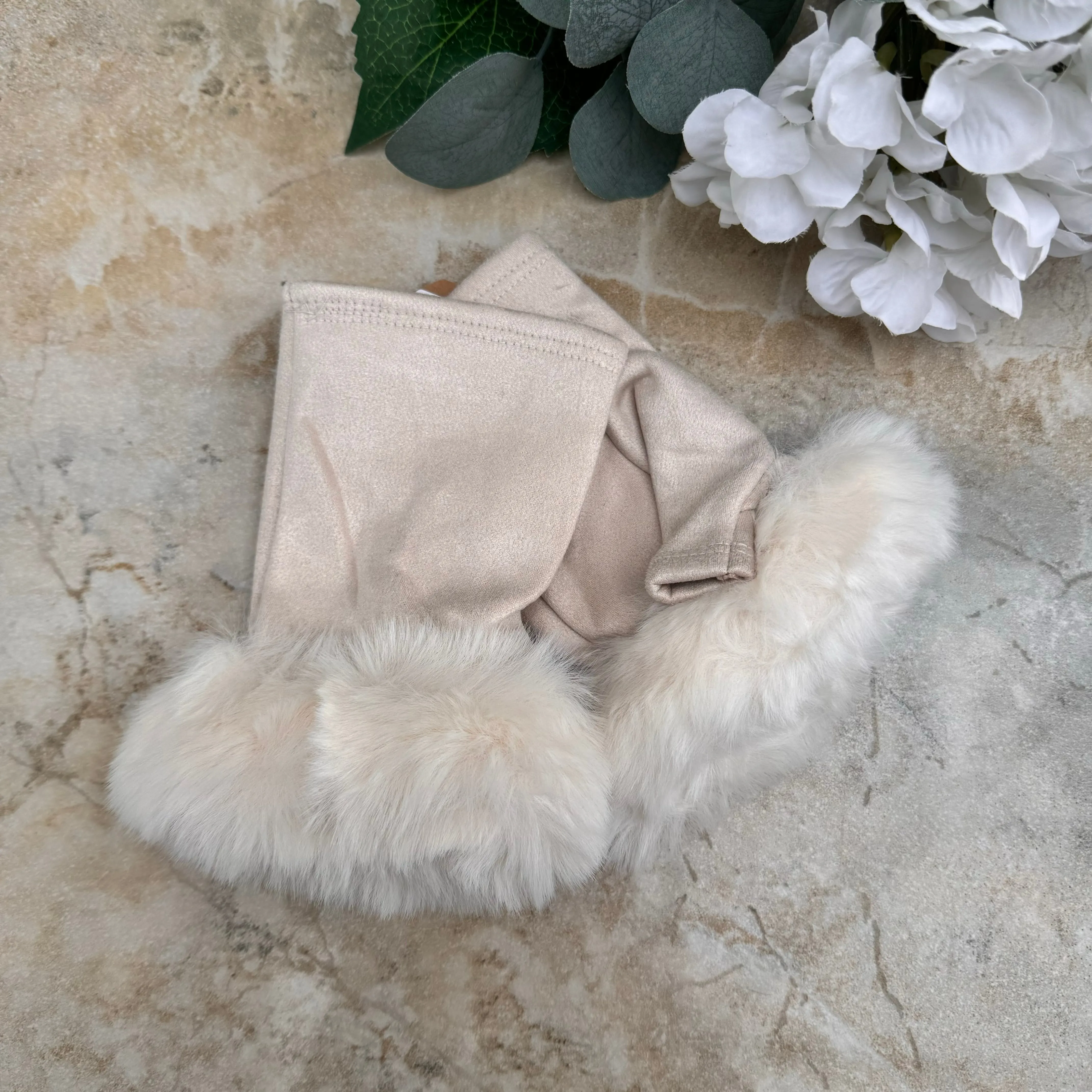 Butterfly Fingerless Faux Fur Edge Gloves