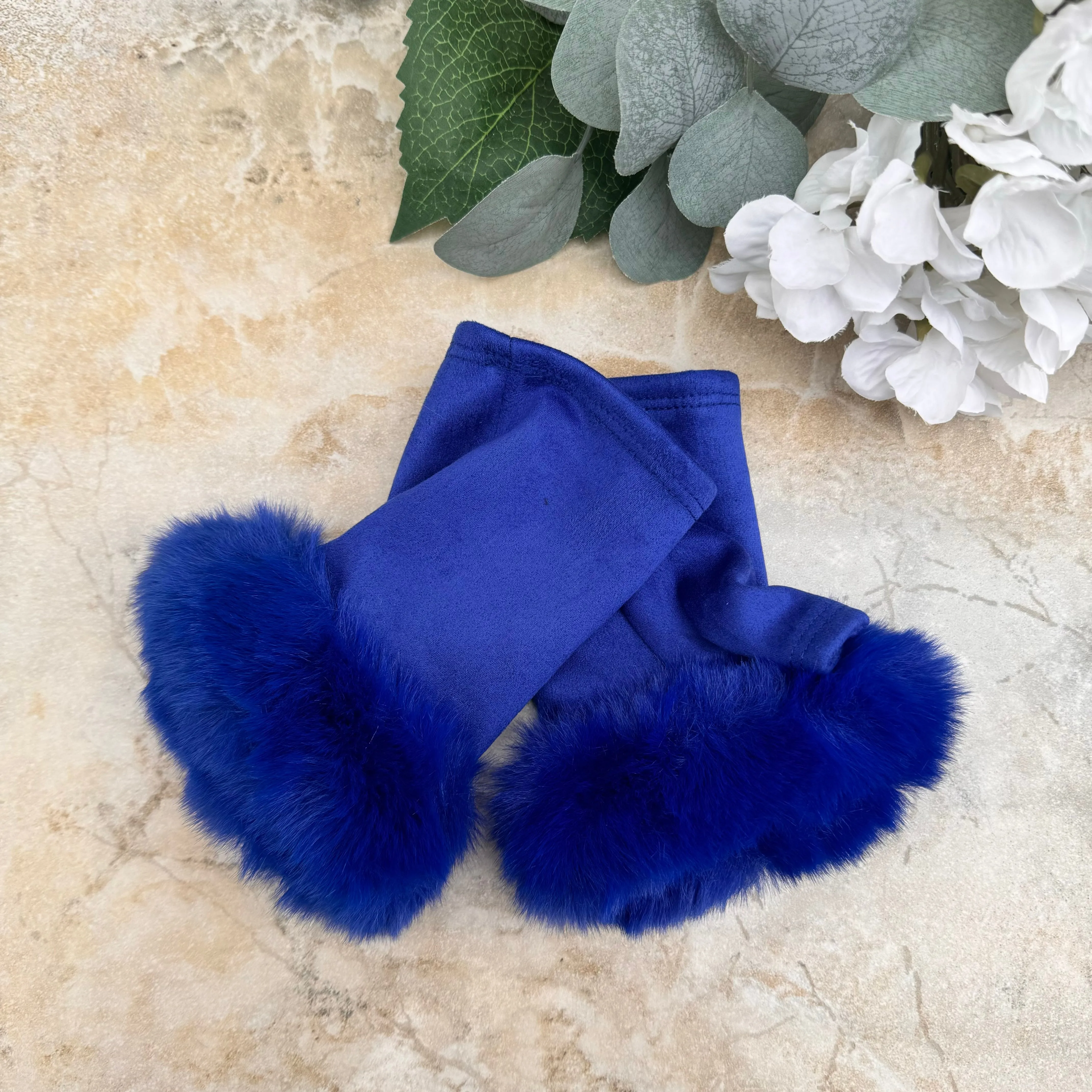 Butterfly Fingerless Faux Fur Edge Gloves