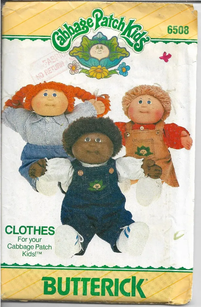 Butterick 6508 Cabbage Patch Kids Clothes Vintage Sewing Pattern 1980s