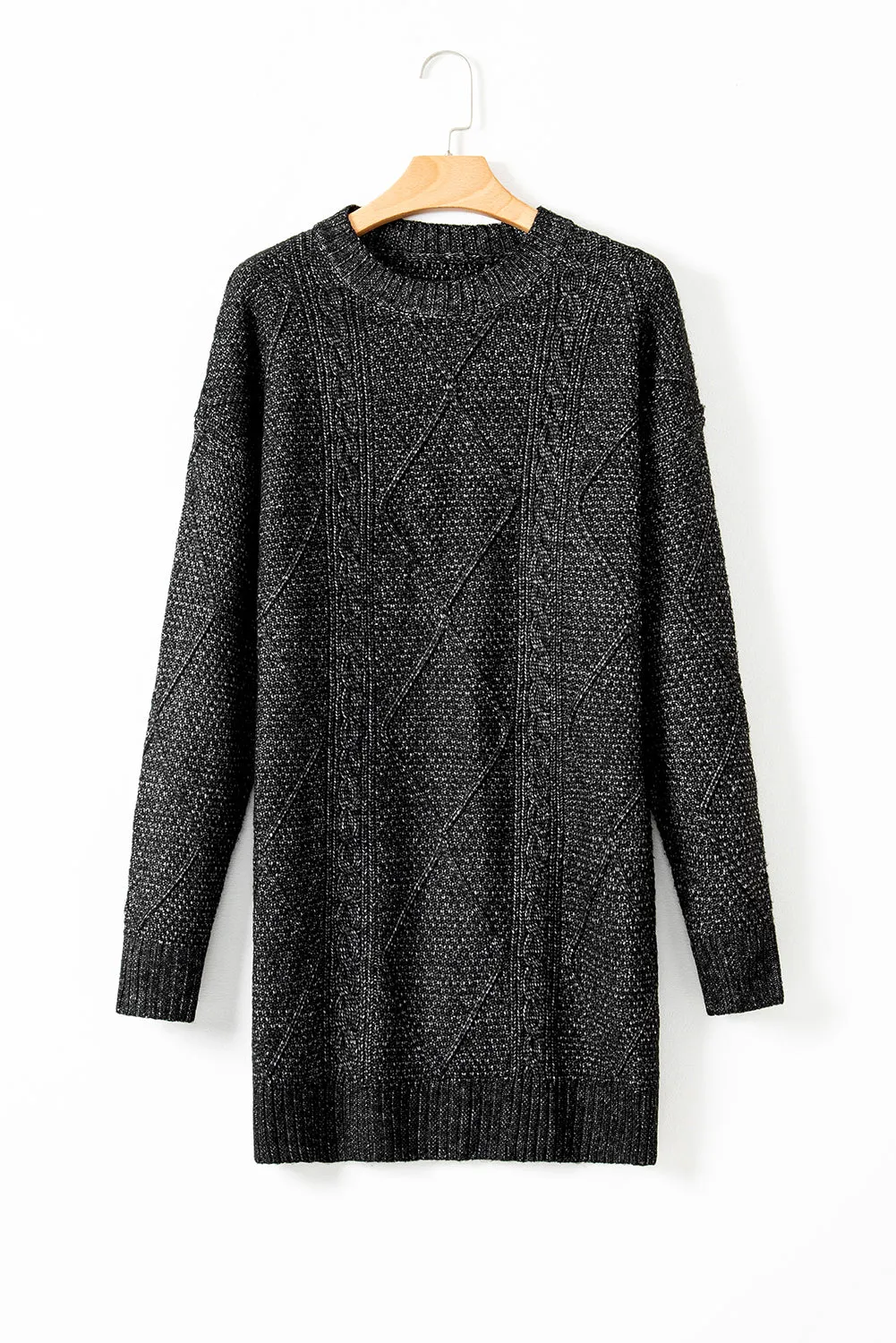 Cable Knit Drop Shoulder Loose Fit Sweater Dress