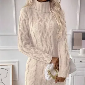 Cable Knit Turtleneck Mini Dress