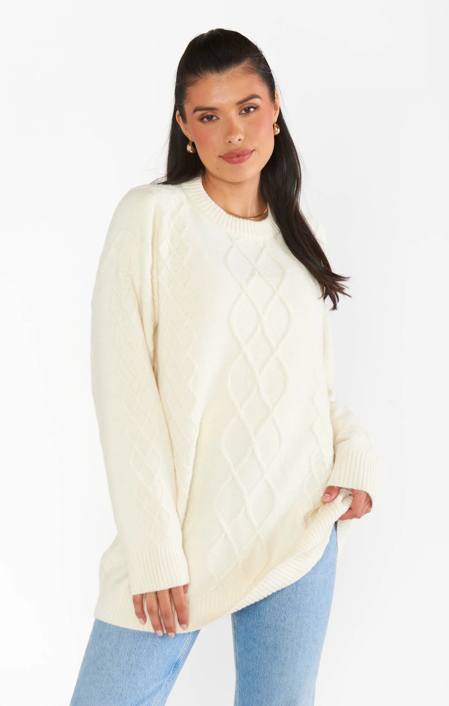 Canyon Tunic Sweater ~ Cream Fuzzy Knit