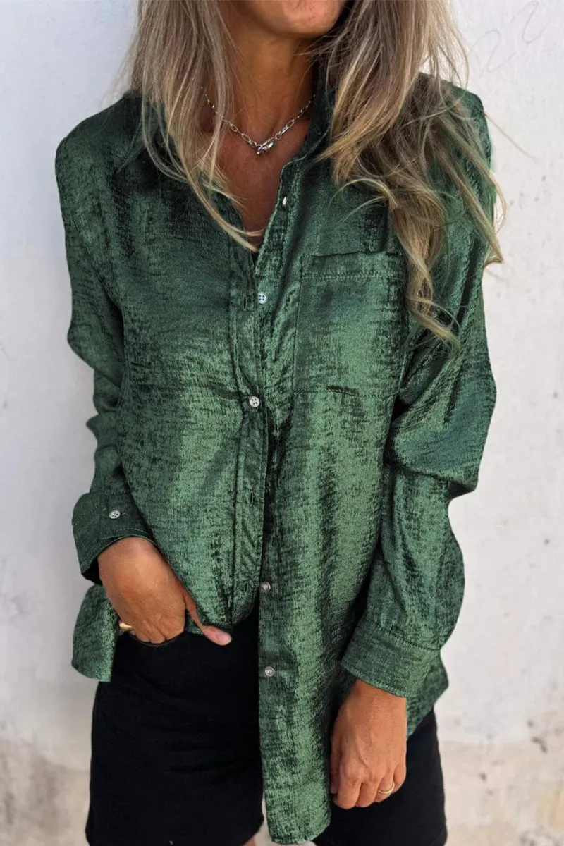 Casual Solid Sequined Turndown Collar Tops