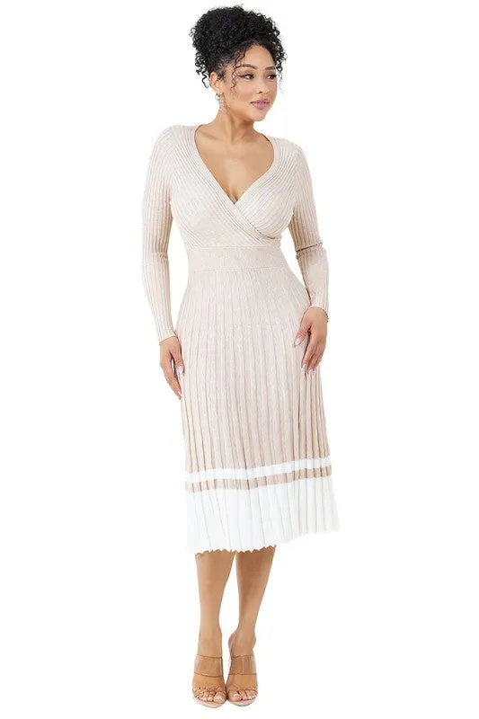 Cat Beige Knit Midi Dress