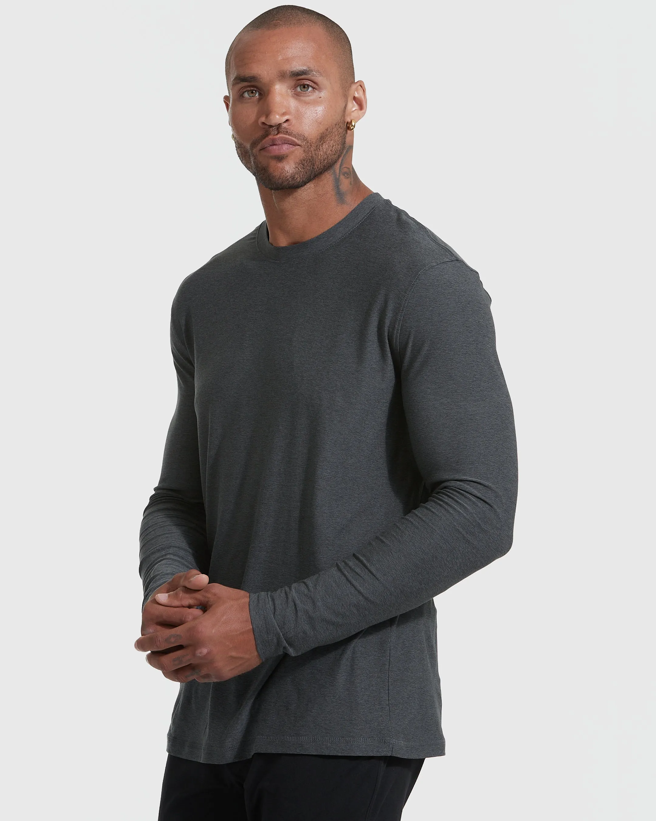 Charcoal Heather Gray Active Long Sleeve Crew T-Shirt