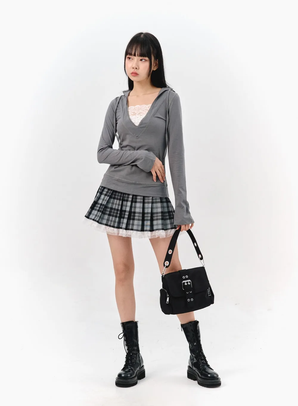 Checkered Pleated Mini Skirt IS321