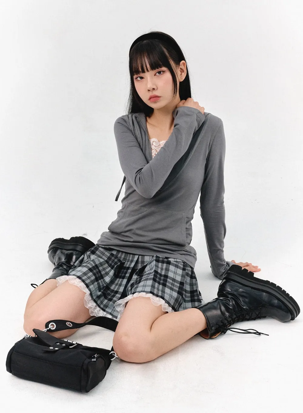 Checkered Pleated Mini Skirt IS321