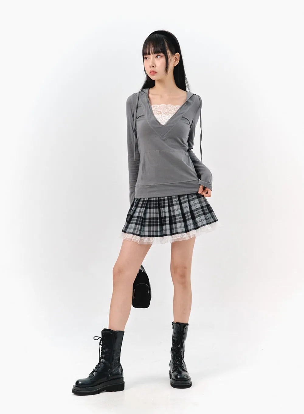 Checkered Pleated Mini Skirt IS321