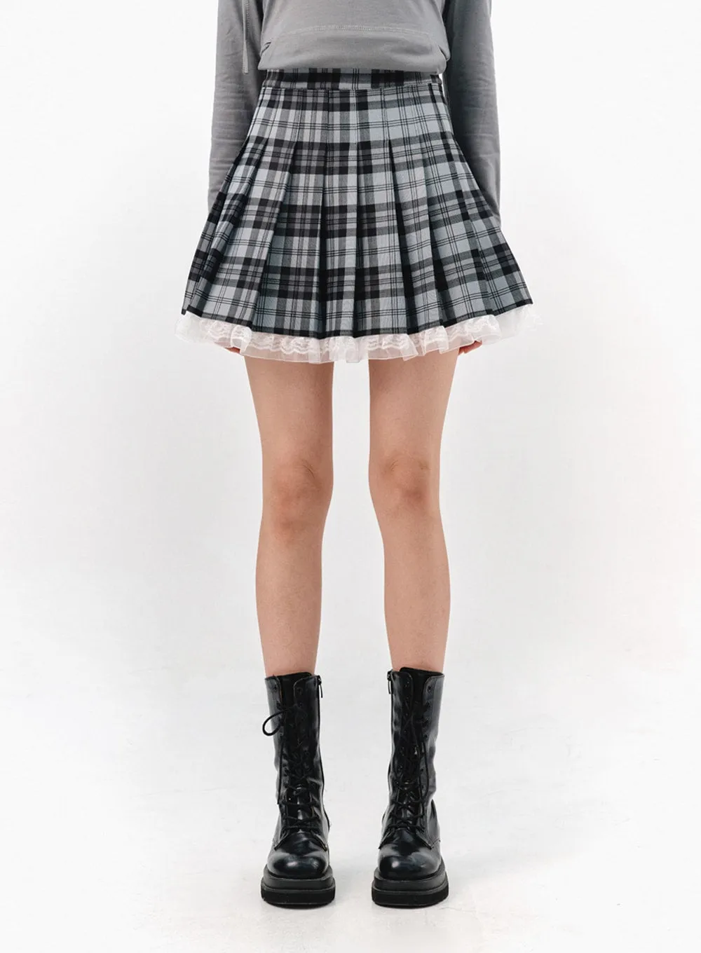 Checkered Pleated Mini Skirt IS321