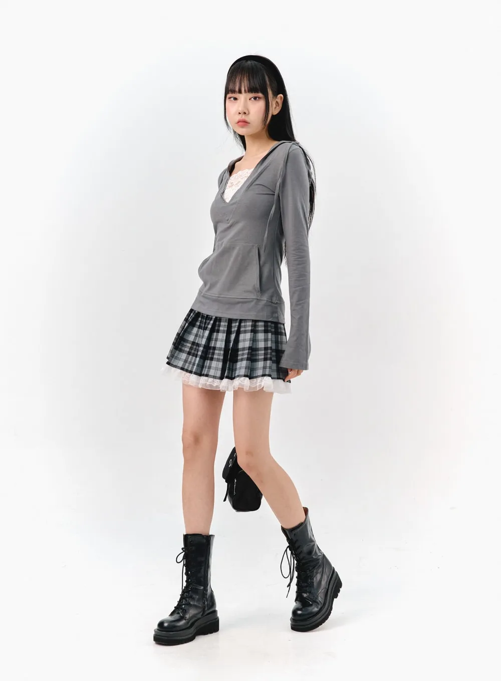 Checkered Pleated Mini Skirt IS321