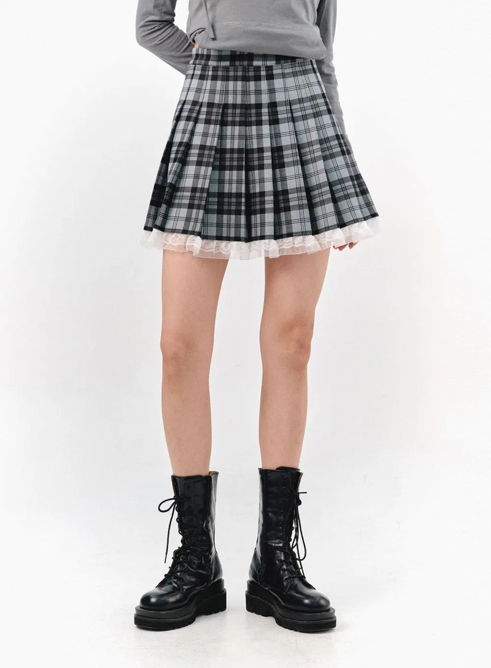 Checkered Pleated Mini Skirt IS321