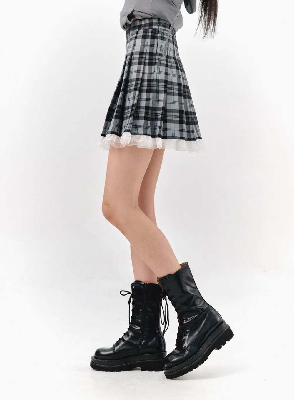 Checkered Pleated Mini Skirt IS321