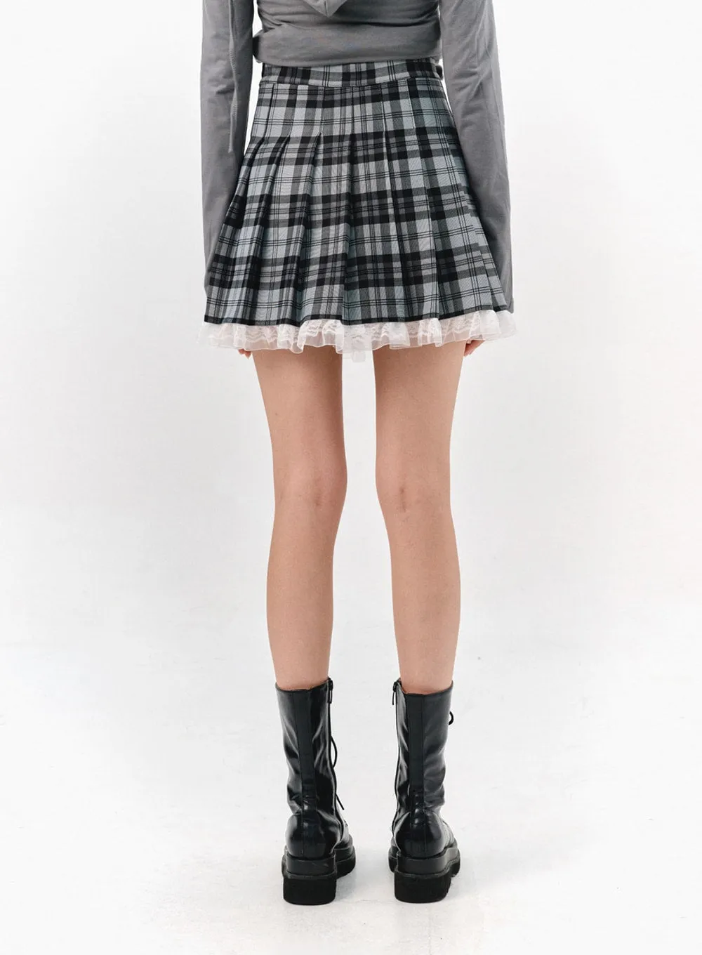 Checkered Pleated Mini Skirt IS321