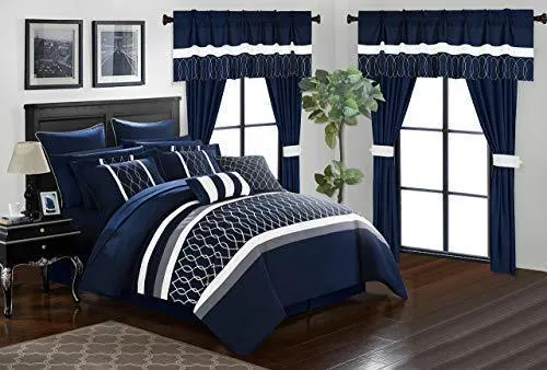 Chic Home Dinah 24 Piece Bed in a Bag Comforter Set, King, Blue