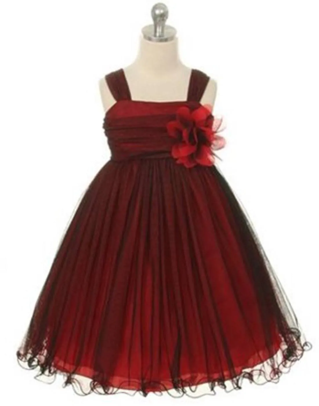 Compelling Mesh and Taffeta Overlay Dress - Black / Red