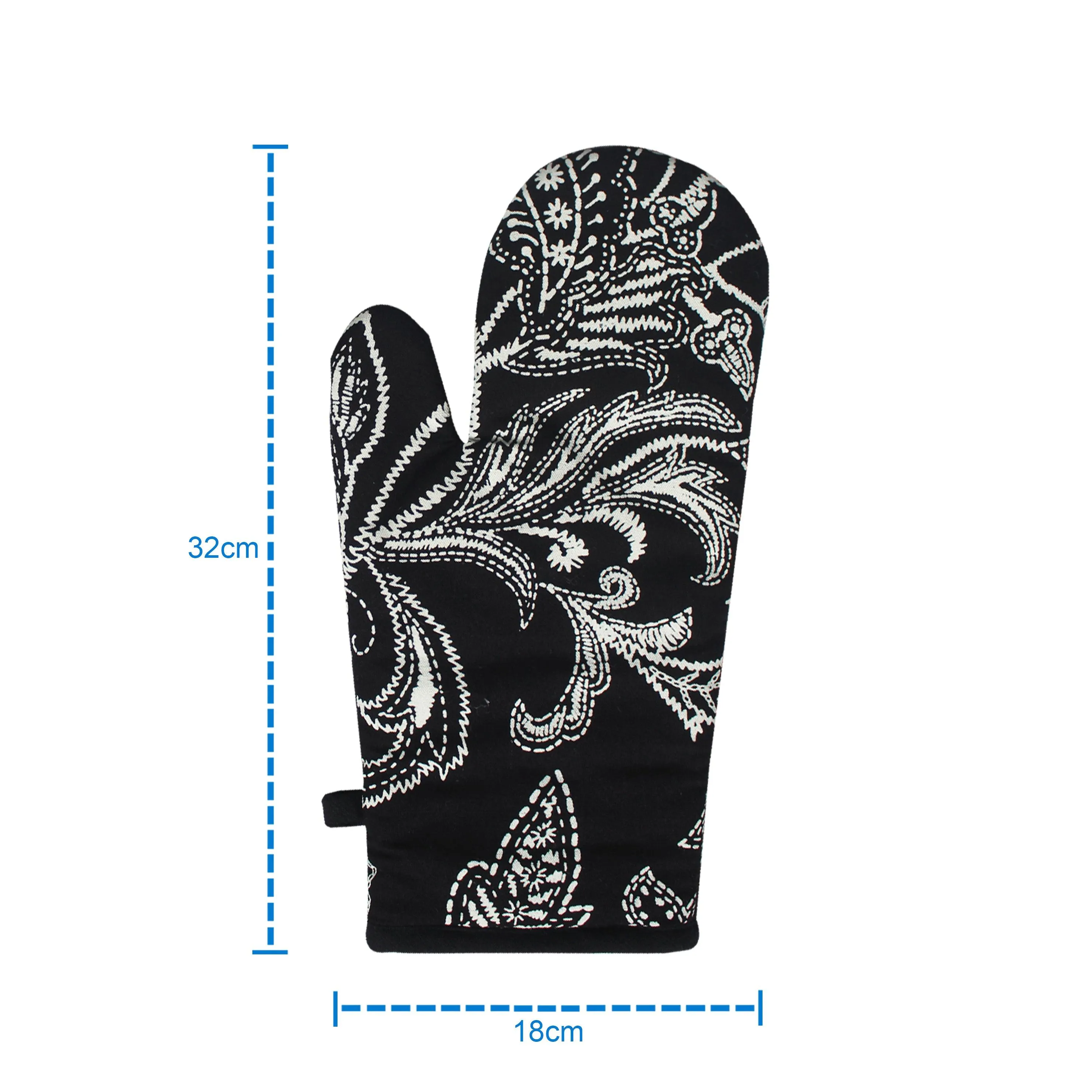 Cotton Black Flower Oven Gloves Pack Of 2