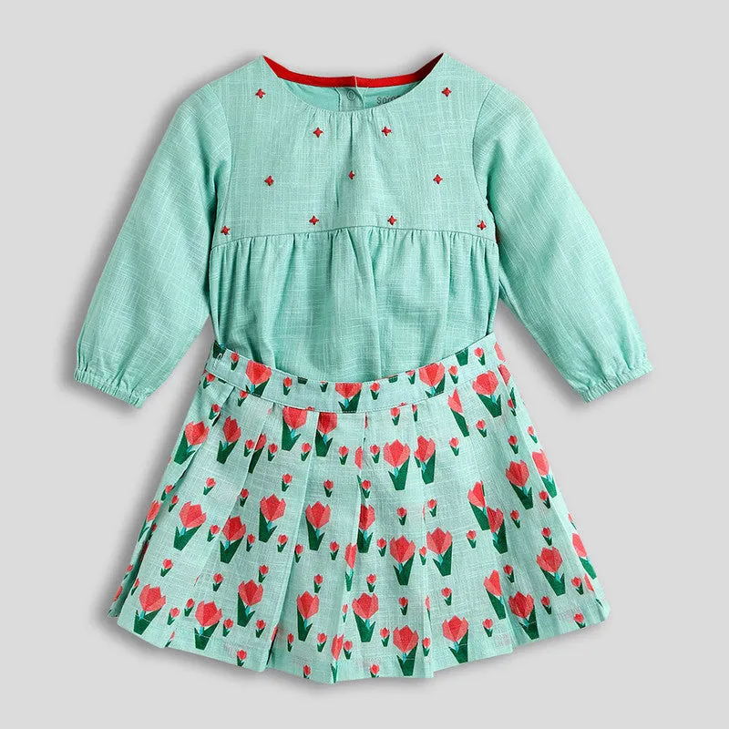 Cotton Bodysuit & Skirt Set For Baby | Green