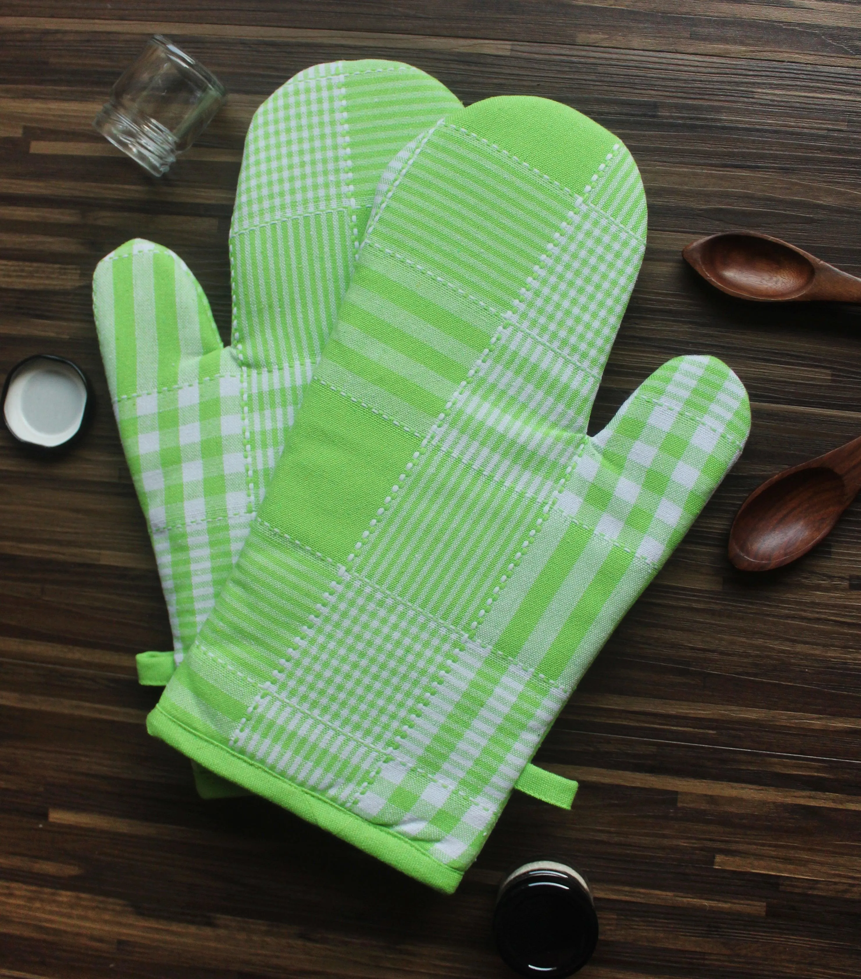 Cotton Track Dobby Green Oven Gloves Pack Of 2