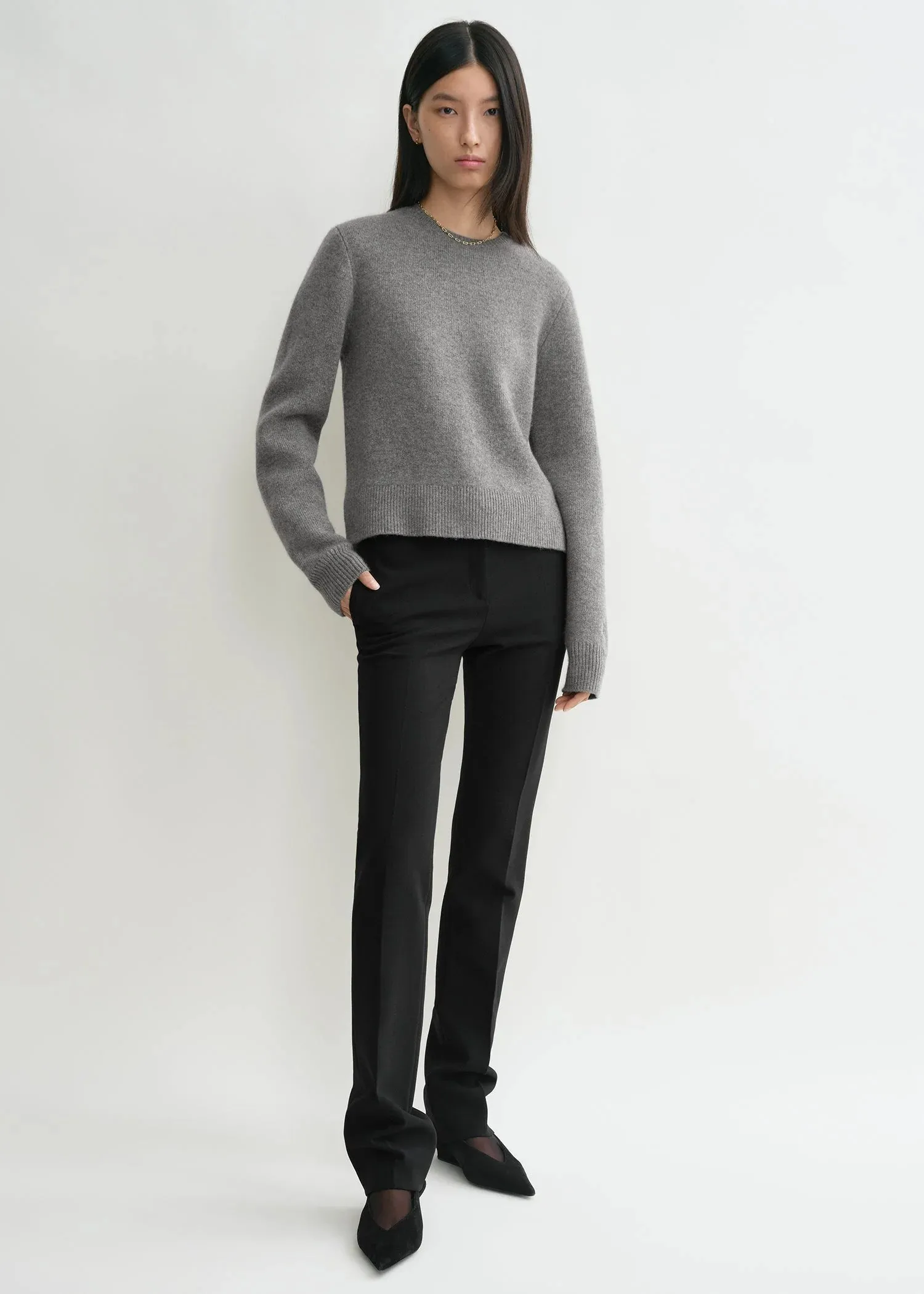 Cropped Crew-Neck Knit