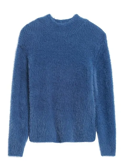 Cropped Fuzzy Sweater in Coastal Blue