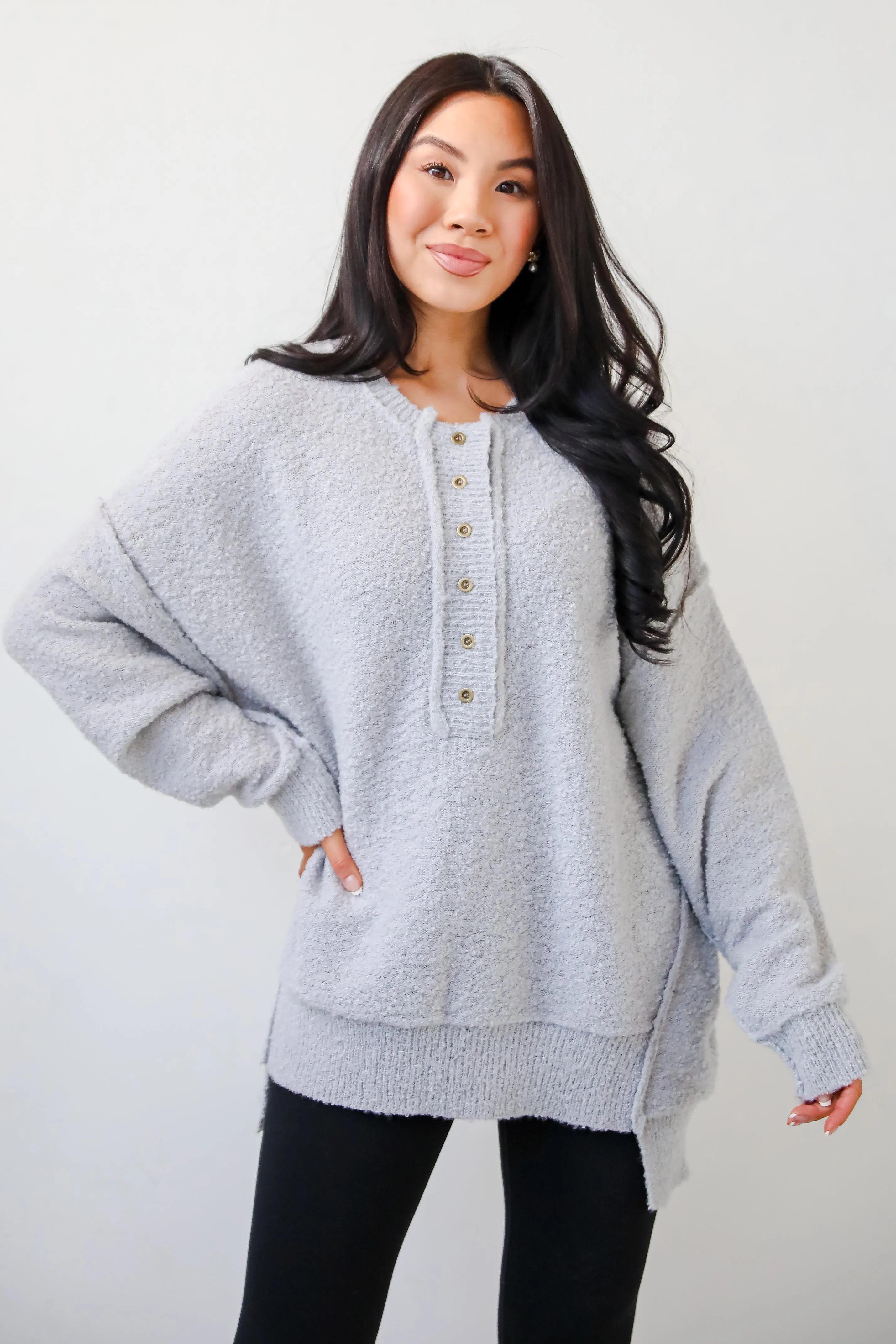 Cuddly Sensation Heather Grey Oversized Sweater