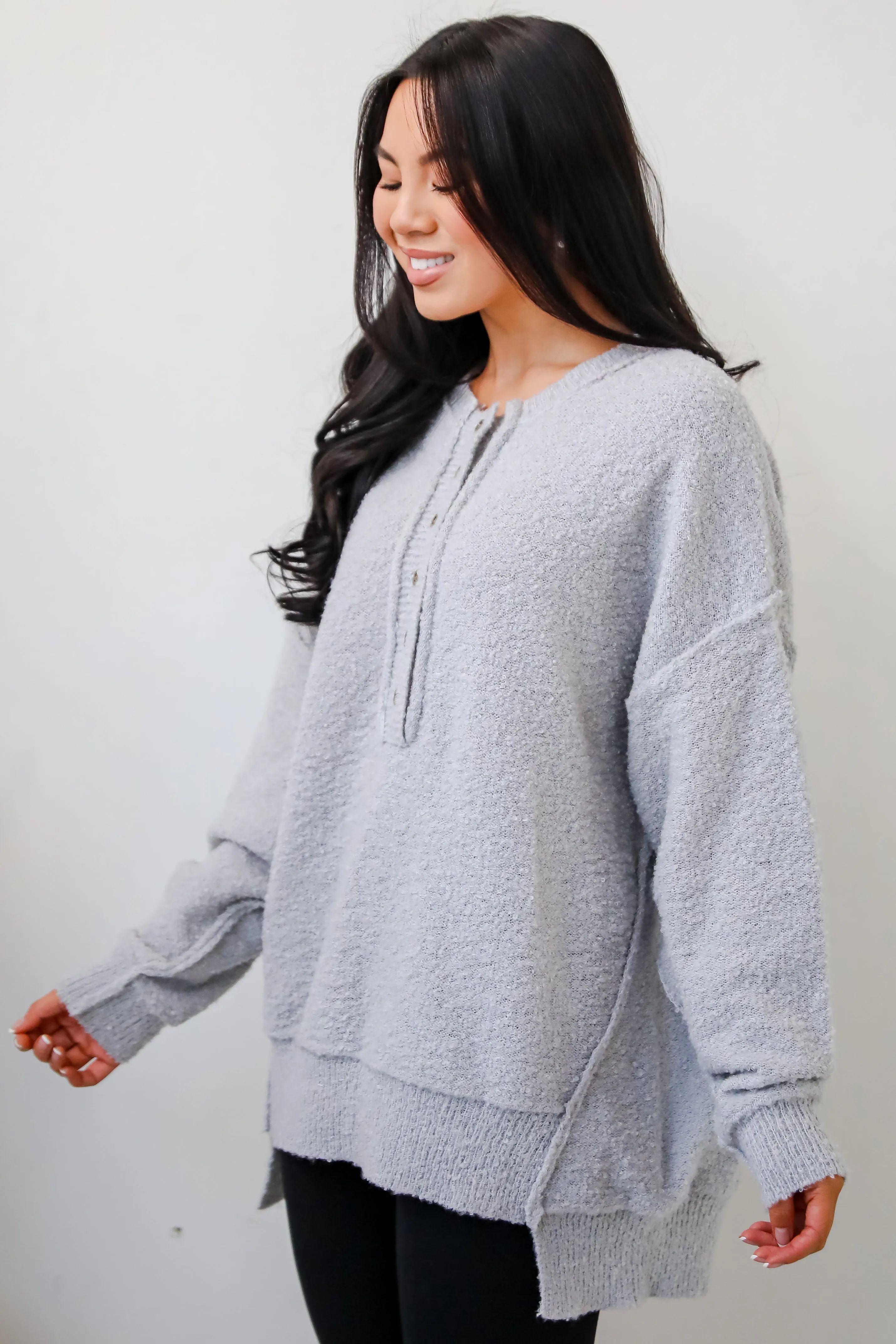 Cuddly Sensation Heather Grey Oversized Sweater