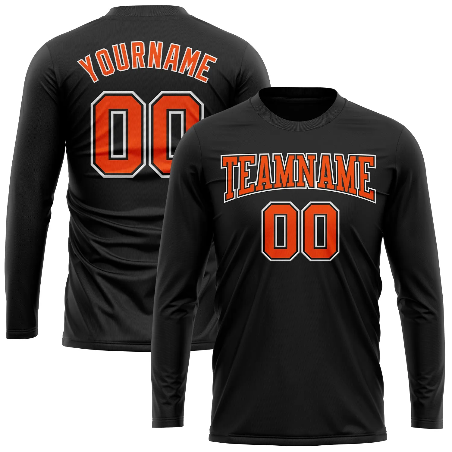 Custom Black Orange-White Long Sleeve Performance T-Shirt