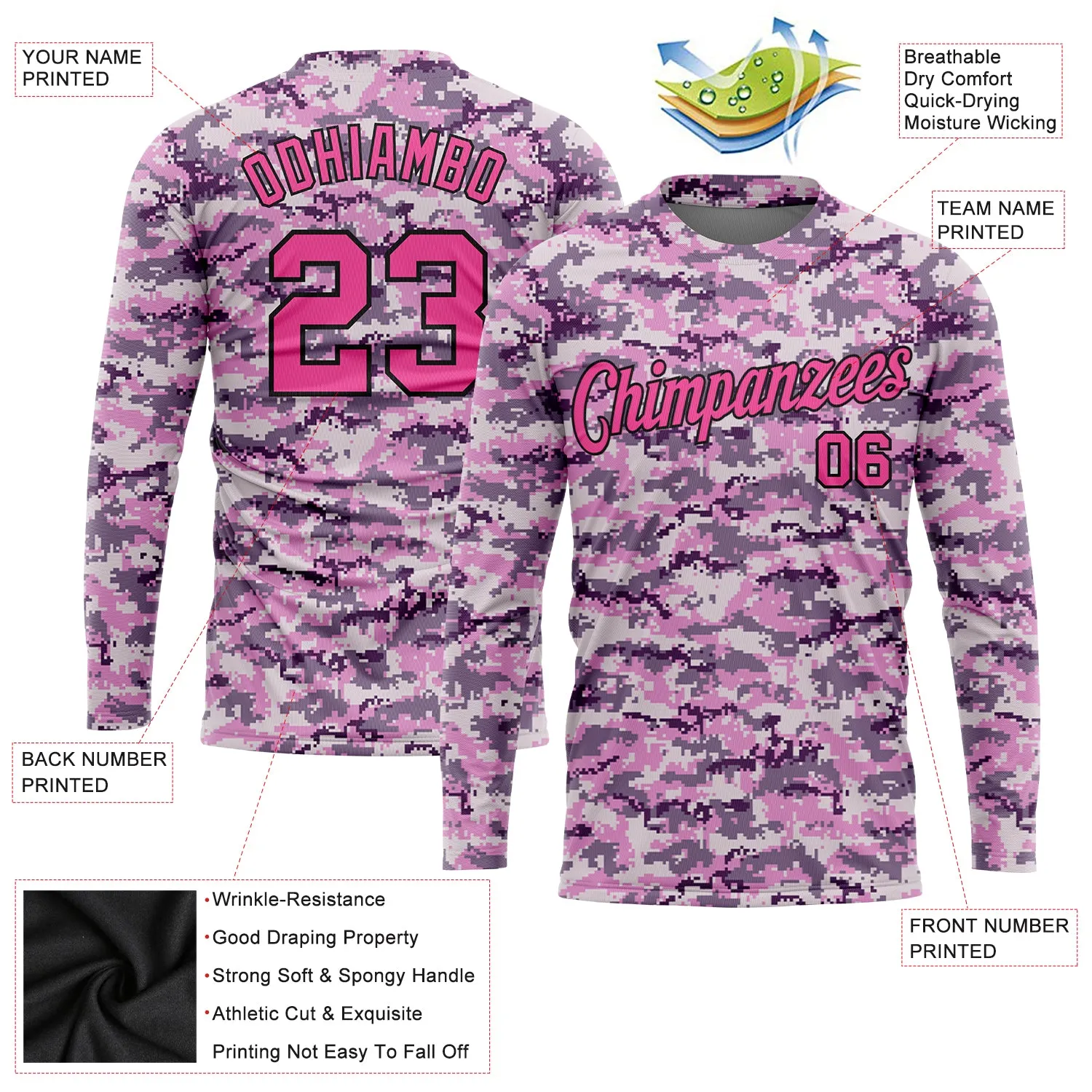 Custom Camo Pink-Black Salute To Service Long Sleeve Performance T-Shirt