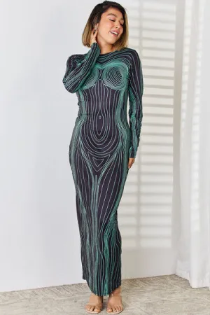 Cutout Round Neck Long Sleeve Maxi Dress