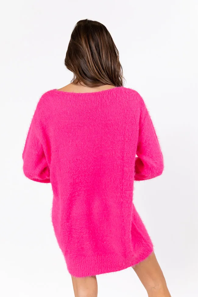 Days Go By Hot Pink Fuzzy Knit Sweater Dress FINAL SALE