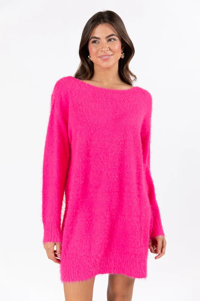 Days Go By Hot Pink Fuzzy Knit Sweater Dress FINAL SALE