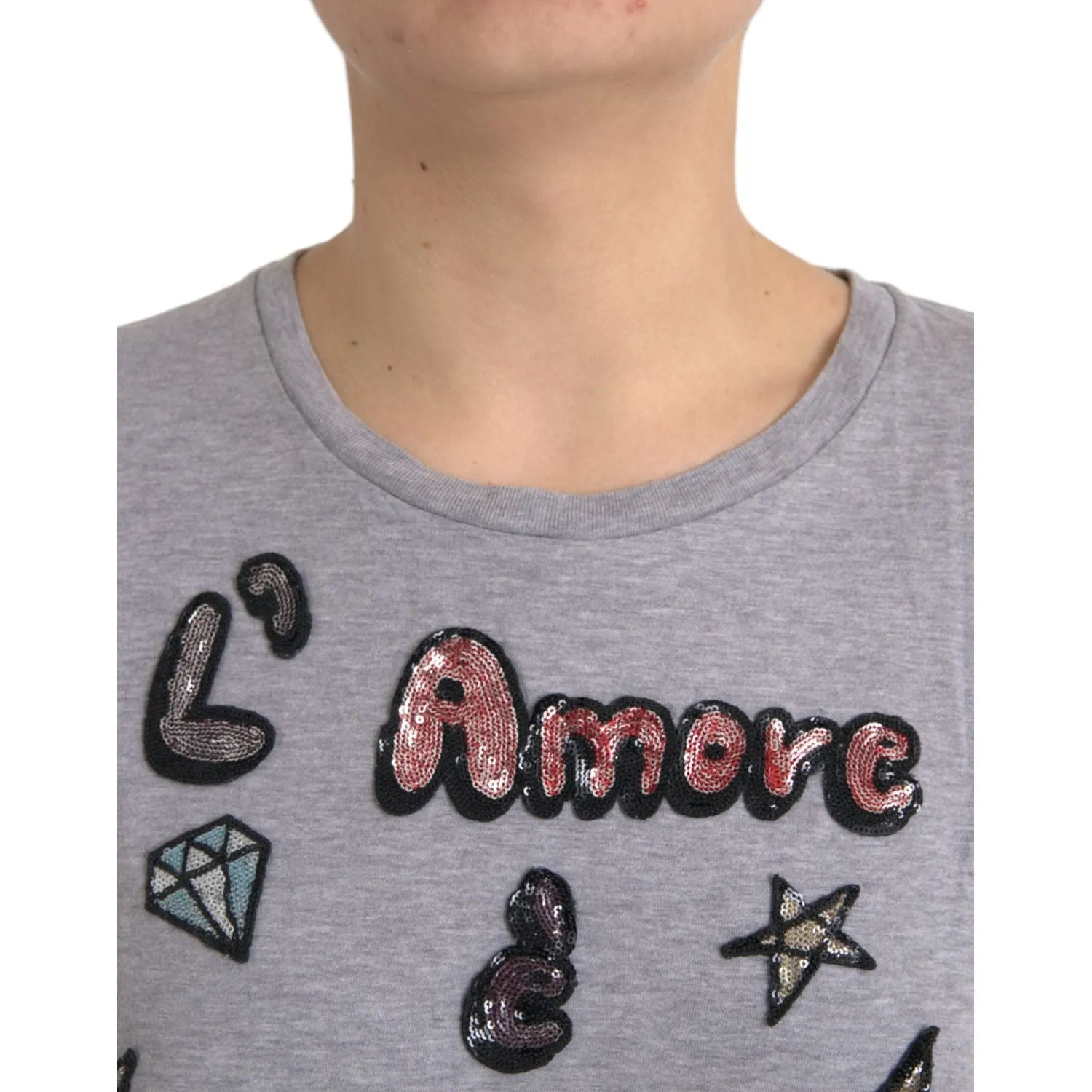 Dolce & Gabbana Gray Cotton L'Amore E'Bellezza Top T-shirt