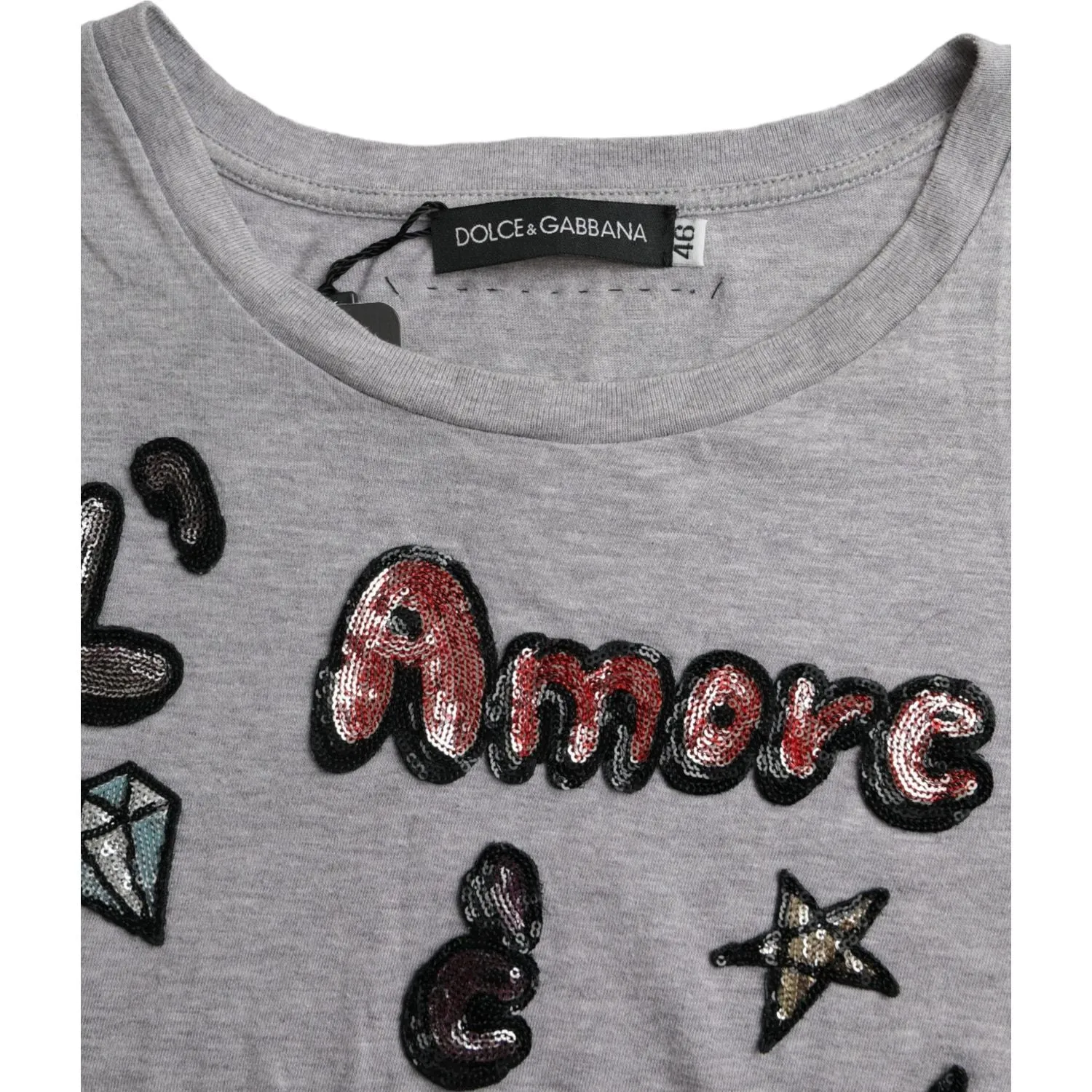 Dolce & Gabbana Gray Cotton L'Amore E'Bellezza Top T-shirt