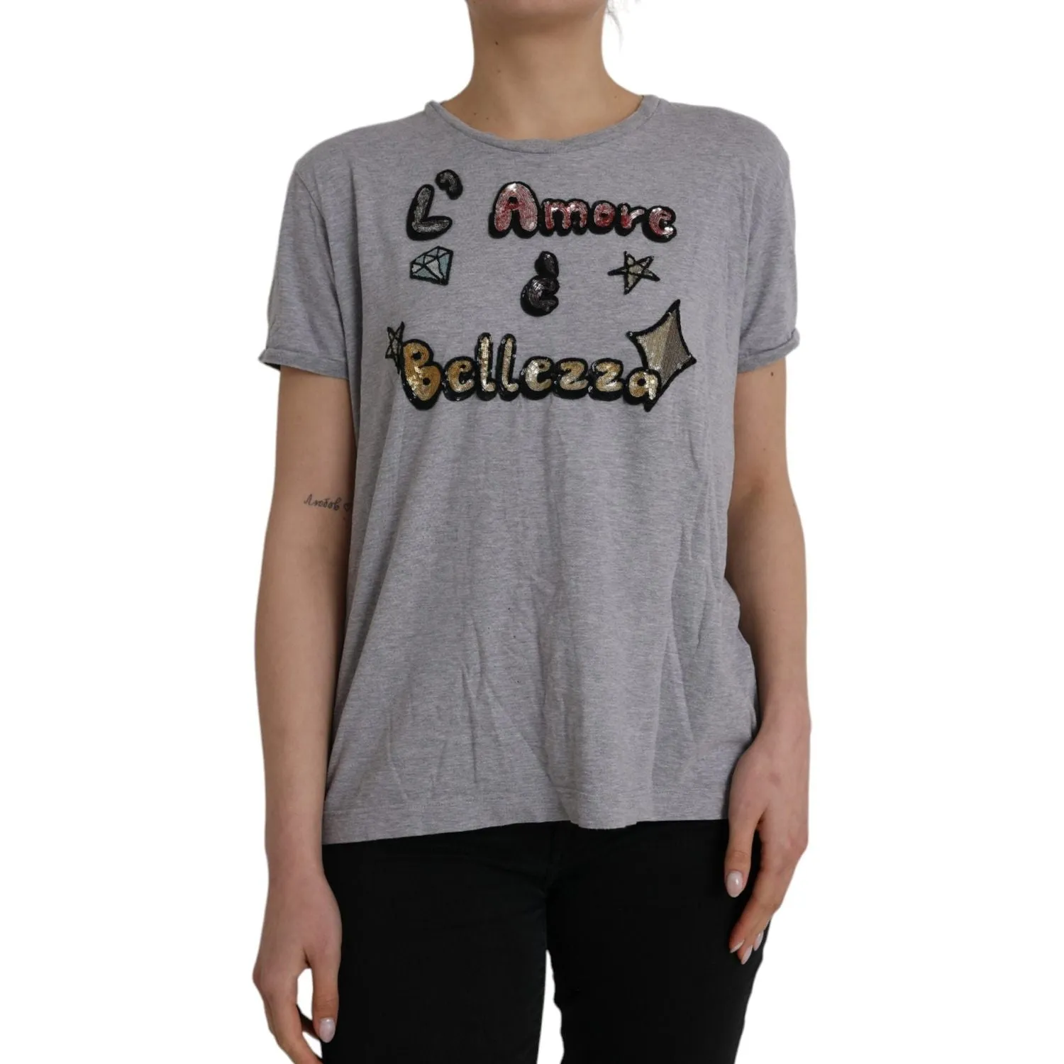 Dolce & Gabbana Gray Cotton L'Amore E'Bellezza Top T-shirt