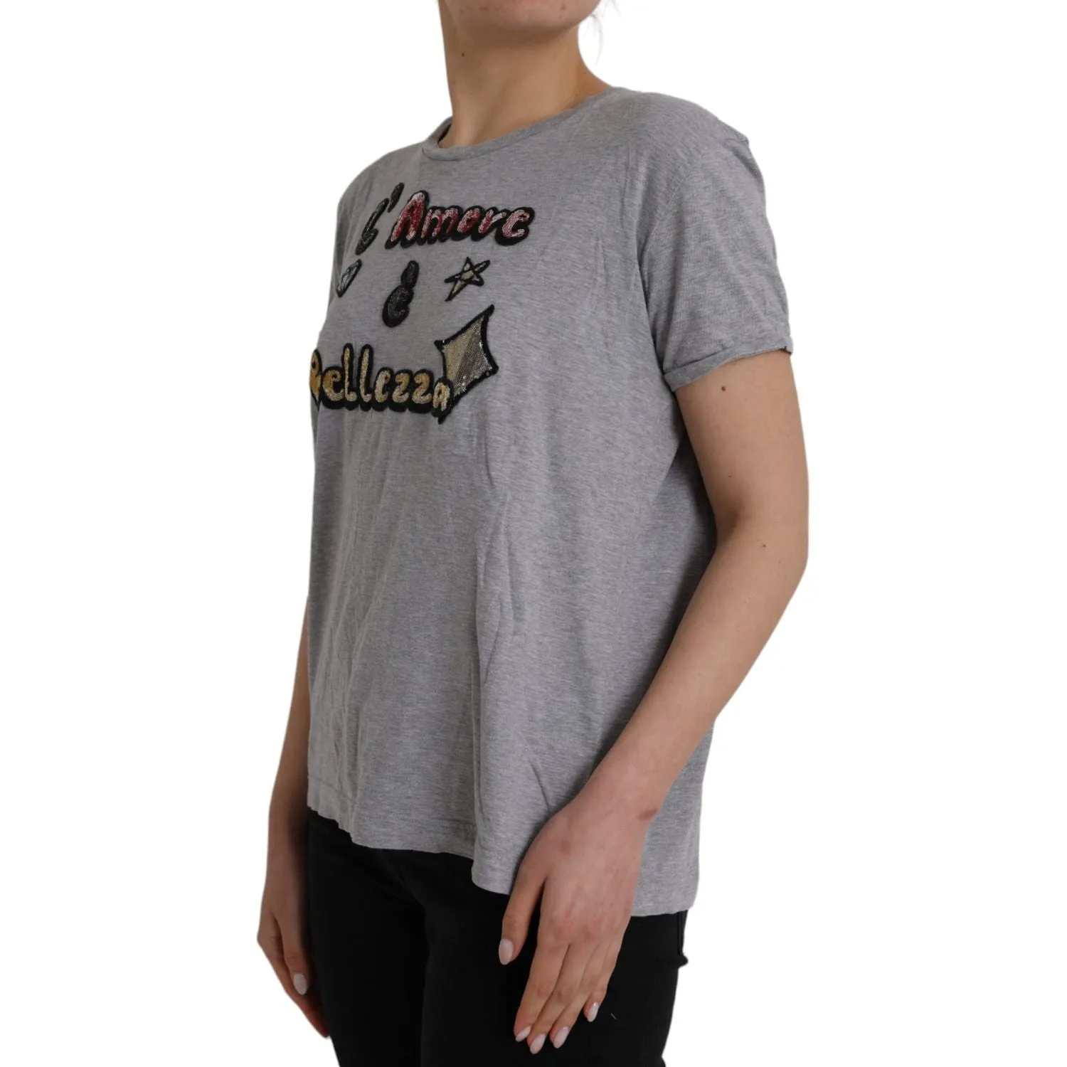 Dolce & Gabbana Gray Cotton L'Amore E'Bellezza Top T-shirt