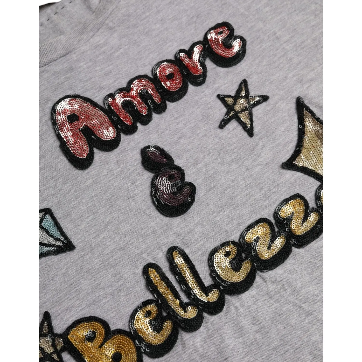 Dolce & Gabbana Gray Cotton L'Amore E'Bellezza Top T-shirt