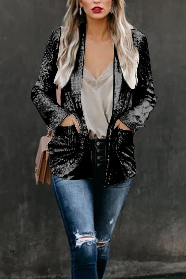 Dunnmall Long Sleeve Sequined Lapel Blazer