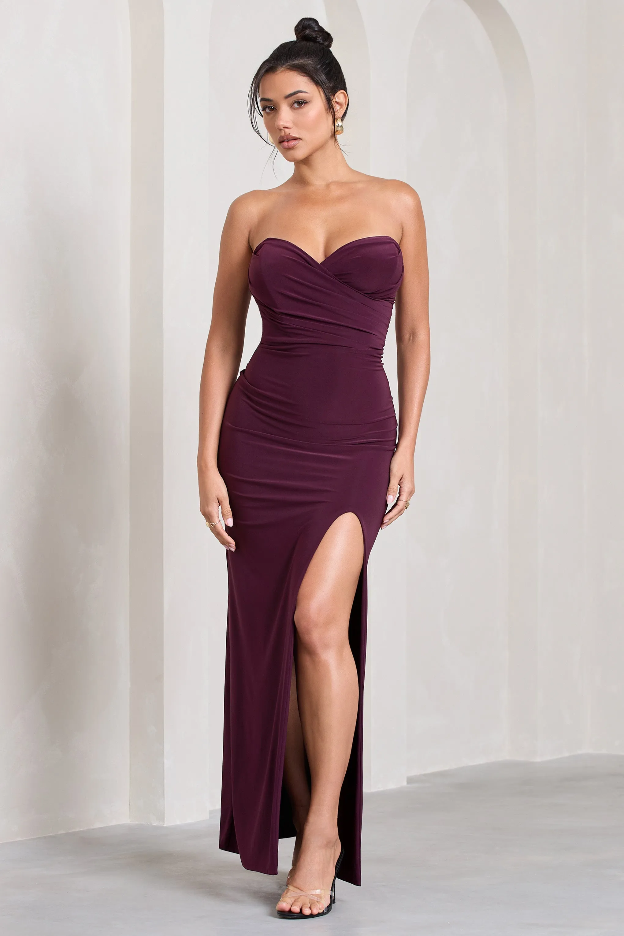 Dynamite | Burgundy Pleated Bodice Split Maxi Dress