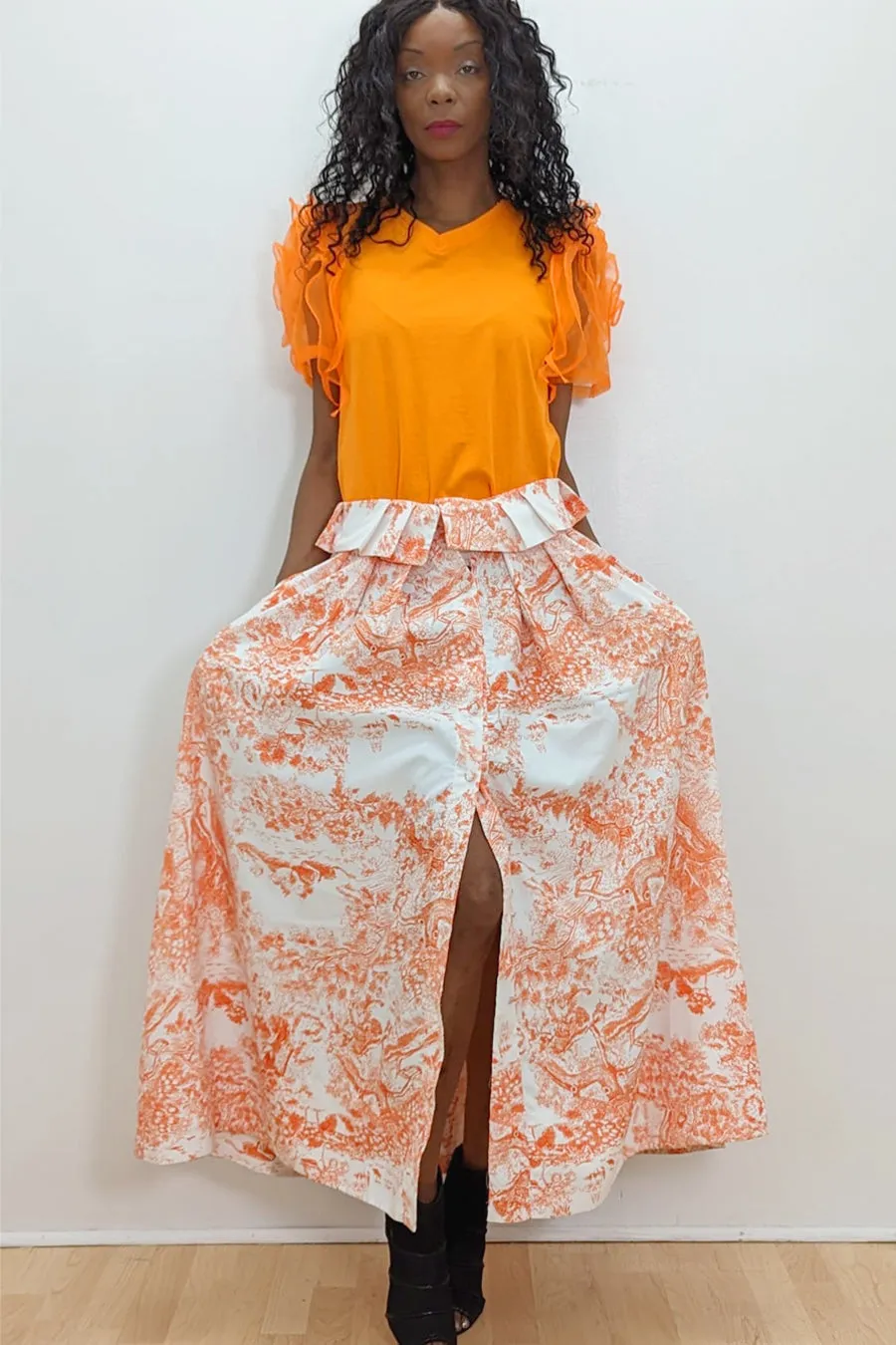 E71118 SKIRT (ORANGE, BLK)