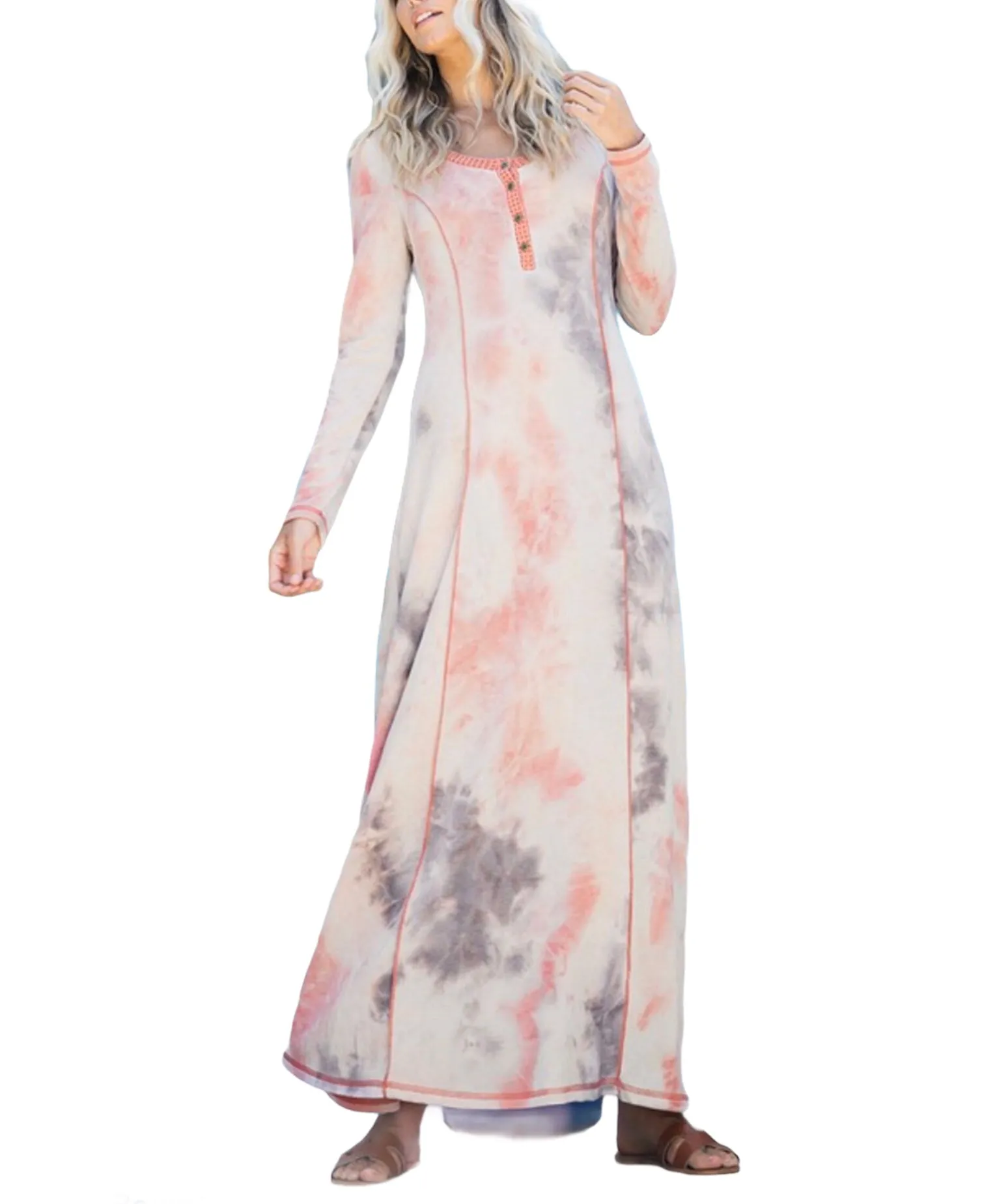 Elegantly Simple Boho Mauve/Gray Tie-Dye Maxi Dress