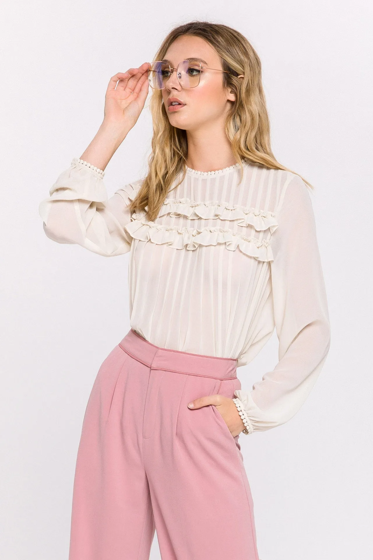 Endless Rose - Lace Detail Pleated Blouse