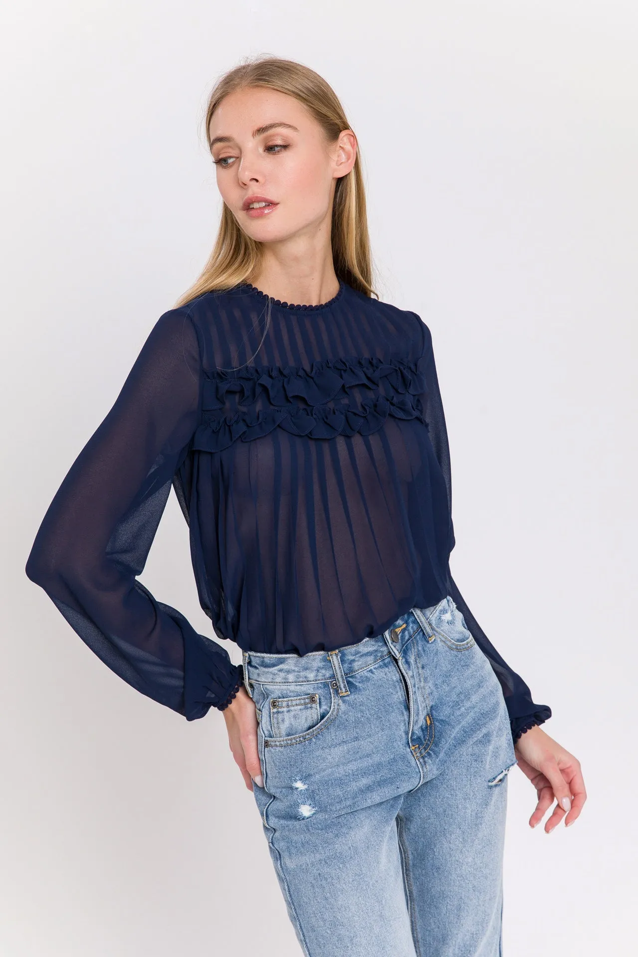 Endless Rose - Lace Detail Pleated Blouse