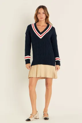 English Factory - Cable Knit Pleated Sweater Dress