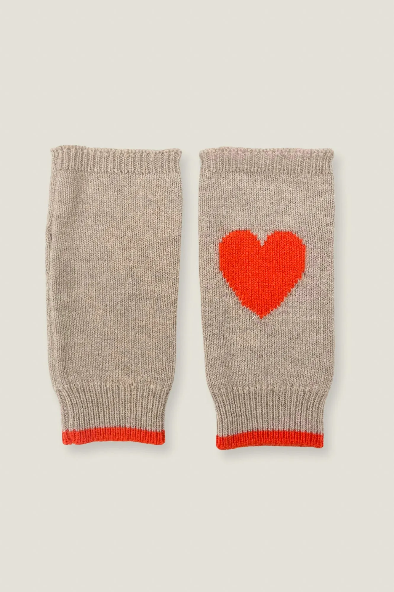 Fingerless Heart Gloves | Oat/Orange