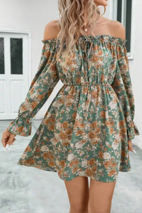 Floral Off-Shoulder Flounce Sleeve Dress